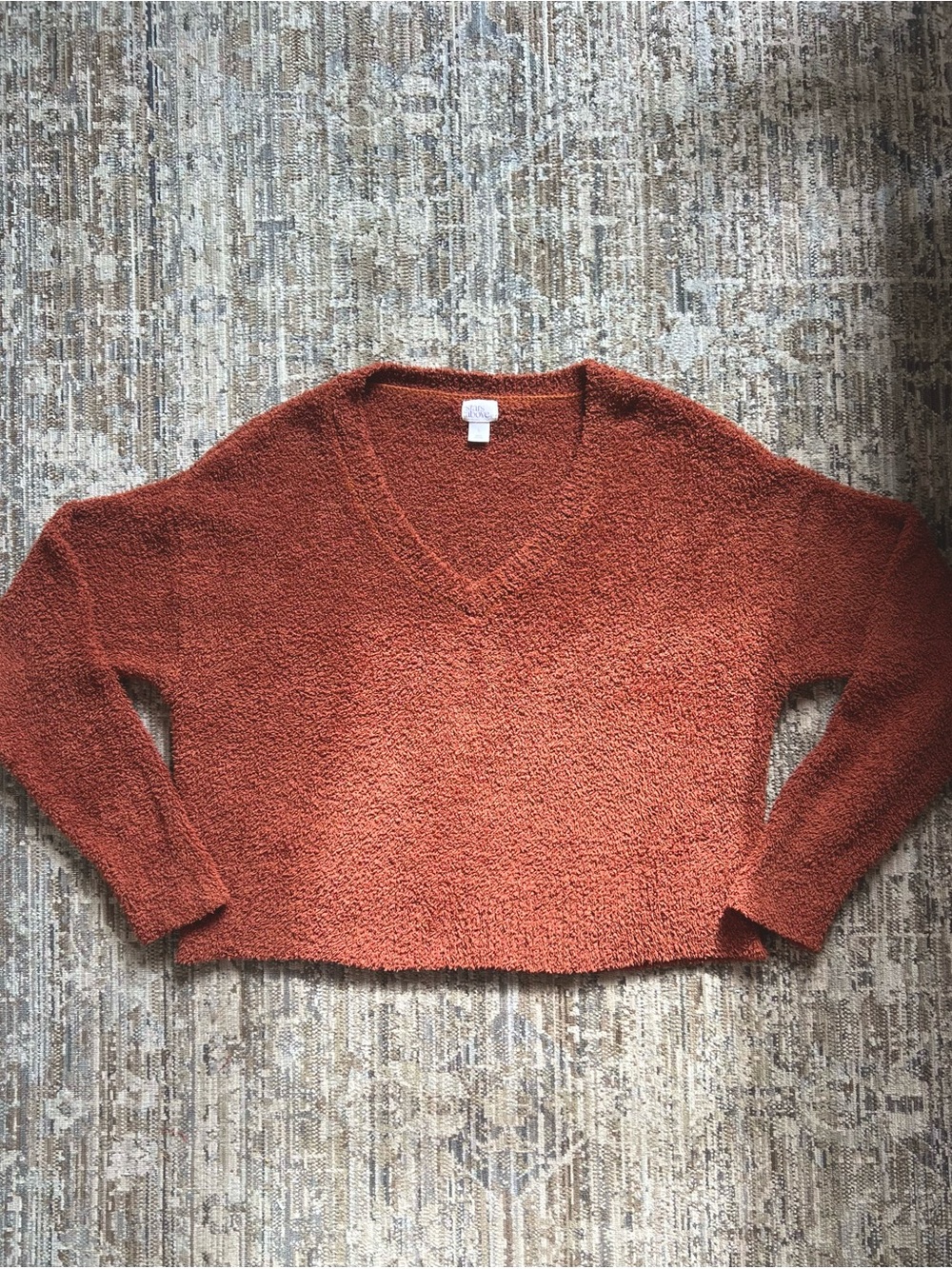 Stars Above Cozy V-Neck Women's Sweater in Burnt Orange